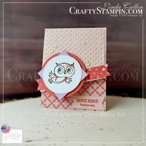Coffee & Crafts: Adorable Owls Hoot Hoot Card | 2023 Stampin' Up! January - February Sale-a-bration | Join Stampin’ Up! | Frequently Asked Questions about becoming a Stampin’ Up! Demonstrator | Join the Craft Stampin’ Crew | Stampin Up Demonstrator Linda Cullen | Crafty Stampin’ | Purchase Stampin’ Up! Product | FAQ about Paper Pumpkin | FAQ about Kits Collection Adorable Owls Stamp Set [160269] | Dandy Designs Designer Series Paper [160836] | Stylish Shapes Dies [159183] | Banners Pick A Punch [153608] | Metal Plate 3D Embossing Folder [160766] | Opal Rounds [154289] |