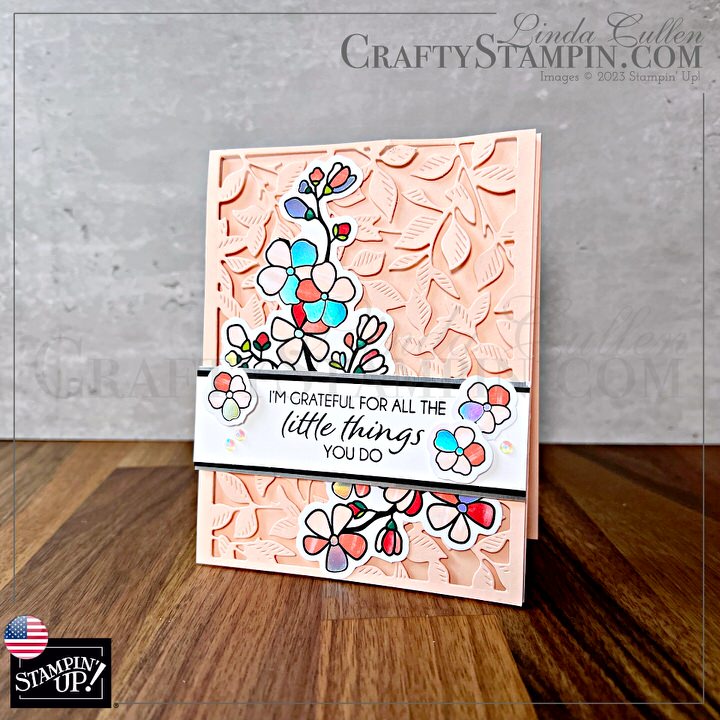 APPT April 2023 Paper Pumpkin Blog Hop | Join Stampin’ Up! | Frequently Asked Questions about becoming a Stampin’ Up! Demonstrator | Join the Craft Stampin’ Crew | Stampin Up Demonstrator Linda Cullen | Crafty Stampin’ | Purchase Stampin’ Up! Product | FAQ about Paper Pumpkin | FAQ about Kits Collection | Online Exclusive Products | Silver Foil Specialty Pack [156457] | Gorgeous Garden Dies [161283] | Very Best Trio Punch [159878] | Black & White 1/4" Gingham Ribbon [156485] |