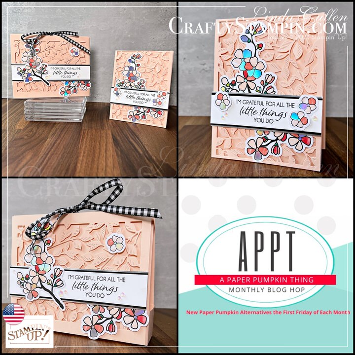 APPT April 2023 Paper Pumpkin Blog Hop | Join Stampin’ Up! | Frequently Asked Questions about becoming a Stampin’ Up! Demonstrator | Join the Craft Stampin’ Crew | Stampin Up Demonstrator Linda Cullen | Crafty Stampin’ | Purchase Stampin’ Up! Product | FAQ about Paper Pumpkin | FAQ about Kits Collection | Online Exclusive Products | Silver Foil Specialty Pack [156457] | Gorgeous Garden Dies [161283] | Very Best Trio Punch [159878] | Black & White 1/4" Gingham Ribbon [156485] |