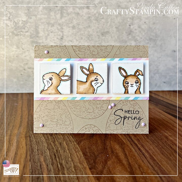 Stamp It Group March 2024 Spring Fling Blog Hop | Join Stampin’ Up! | Frequently Asked Questions about becoming a Stampin’ Up! Demonstrator | Join the Craft Stampin’ Crew | Stampin Up Demonstrator Linda Cullen | Crafty Stampin’ | Purchase Stampin’ Up! Product | FAQ about Paper Pumpkin | FAQ about Kits Collection | Online Exclusive Products | Excellent Eggs Stamp Set [162801] - http://msb.im/28Hw Easter Bunny Stamp Set [160272] | Lighter Than Air 6" X 6" Designer Series Paper [162747] | Stylish Shapes Dies [159183] | Rainbow Adhesive-Backed Dots [162758] | 
