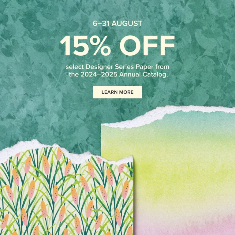 This is a feature image promoting the 15% off Designer Series Paper Sale for the month of August.