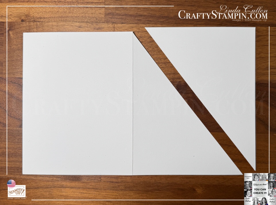 Visual demonstration of how to cut the card base for this fun fold card. You Can Create It - International Challenge & Inspiration - October 2024 | Join Stampin’ Up! | Frequently Asked Questions about becoming a Stampin’ Up! Demonstrator | Join the Craft Stampin’ Crew | Stampin Up Demonstrator Linda Cullen | Crafty Stampin’ | Purchase Stampin’ Up! Product | FAQ about Paper Pumpkin | FAQ about Kits Collection | Online Exclusive Products | Sweet Days Of Autumn DSP [166498] | Sweet Days Of Autumn DSP & Sticker Sheet [166609] | Stylish Shapes Dies [159183] | Autumn Leaves Dies [162185] | Sponge Daubers [133773] |