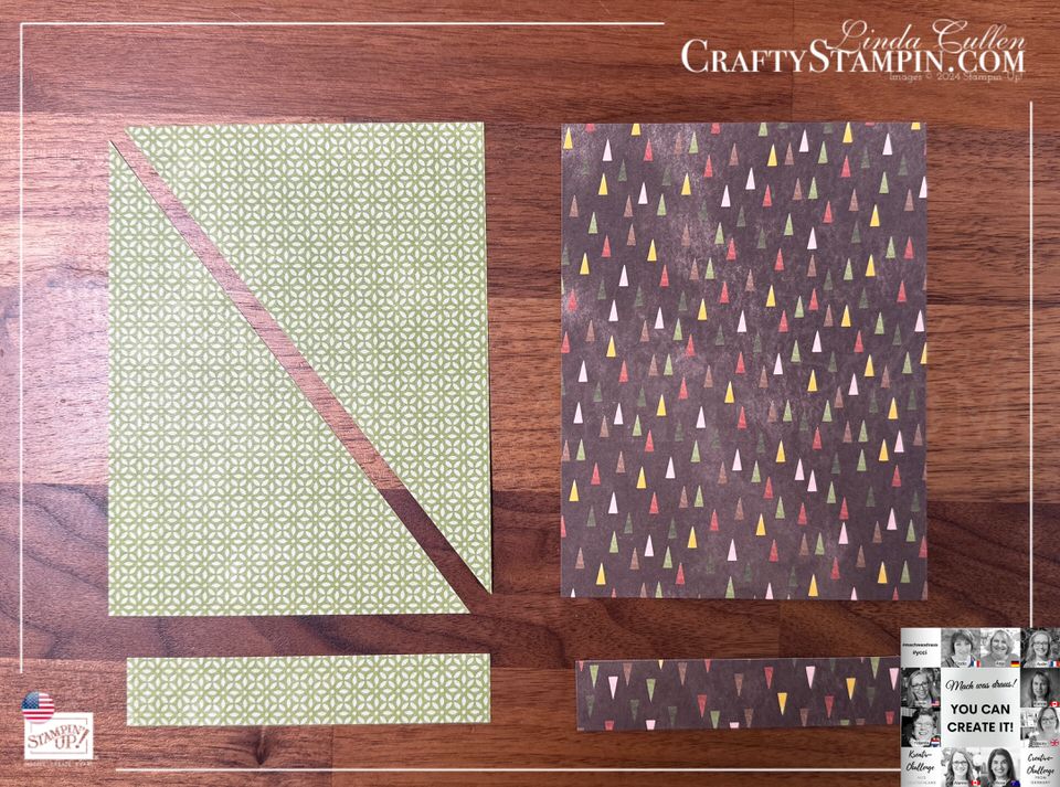 A visual demonstration of how to cut the Designer Series Paper for the fun fold card. You Can Create It - International Challenge & Inspiration - October 2024 | Join Stampin’ Up! | Frequently Asked Questions about becoming a Stampin’ Up! Demonstrator | Join the Craft Stampin’ Crew | Stampin Up Demonstrator Linda Cullen | Crafty Stampin’ | Purchase Stampin’ Up! Product | FAQ about Paper Pumpkin | FAQ about Kits Collection | Online Exclusive Products | Sweet Days Of Autumn DSP [166498] | Sweet Days Of Autumn DSP & Sticker Sheet [166609] | Stylish Shapes Dies [159183] | Autumn Leaves Dies [162185] | Sponge Daubers [133773] |