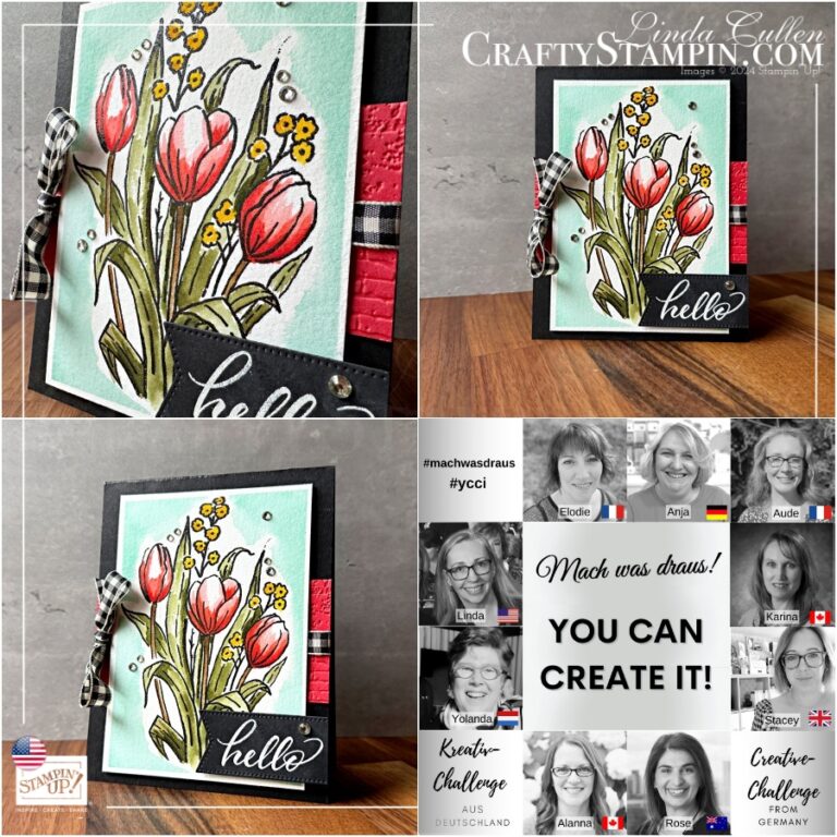 You Can Create It - International Challenge & Inspiration - December 2024 | Join Stampin’ Up! | Frequently Asked Questions about becoming a Stampin’ Up! Demonstrator | Join the Craft Stampin’ Crew | Stampin Up Demonstrator Linda Cullen | Crafty Stampin’ | Purchase Stampin’ Up! Product | FAQ about Paper Pumpkin | FAQ about Kits Collection | Online Exclusive Products | Mixed Florals Stamp Set [164639] | Layering Leaves Stamp Set [161277] | Fluid 100 Watercolor Paper [149612] | Stylish Shapes Dies [159183] | Exposed Brick 3D Embossing Folder [161600] | Black & Very Vanilla Large Check Ribbon [161982] | Rhinestone Basic Jewels [144220] | Water Painters [151298] | Basics Wow! Embossing Powder [165679] | Heat Tool [129053] | Embossing Additions Tool Kit [159971] |