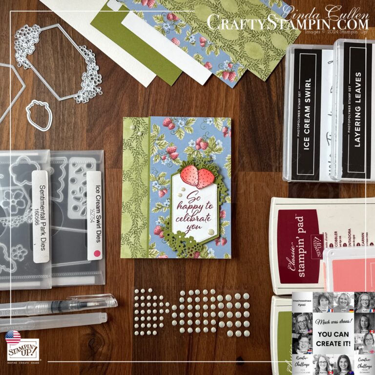 You Can Create It - International Challenge & Inspiration - March 2025 | Join Stampin’ Up! | Frequently Asked Questions about becoming a Stampin’ Up! Demonstrator | Join the Craft Stampin’ Crew | Stampin Up Demonstrator Linda Cullen | Crafty Stampin’ | Purchase Stampin’ Up! Product | FAQ about Paper Pumpkin | FAQ about Kits Collection | Online Exclusive Products | Layering Leaves Stamp Set [161277] | Ice Cream Swirl Stamp Set [162764] | Fluid 100 Watercolor Paper [149612] | Ice Cream Swirl Dies [162770] | Sentimental Park Dies [160566] | Antique Pearls [164679] |