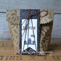 HALLOWEEN GIFT BAG | Stampin Up Demonstrator Linda Cullen | Crafty Stampin’ | Purchase your Stampin’ Up Supplies | Spooky Fun Stamp Set | Kraft Tag a Bag Gift Bags | Seasonal Decorative Masks