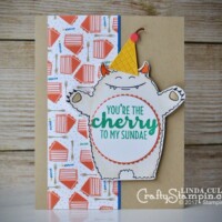 Party Monster | Stampin Up Demonstrator Linda Cullen | Crafty Stampin’ | Purchase your Stampin’ Up Supplies | Yummy in My Tummy Stamp Set | Frozen Treats Thinlits | Party Animal DSP