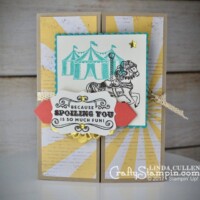 Carousel Birthday Gatefold | Stampin Up Demonstrator Linda Cullen | Crafty Stampin’ | Purchase your Stampin’ Up Supplies | Carousel Birthday Stamp Set | Cupcakes & Carousels DSP stack |