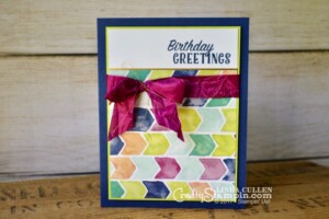Birthday Delivery Greetings | Stampin Up Demonstrator Linda Cullen | Crafty Stampin’ | Purchase your Stampin’ Up Supplies | Birthday Delivery Stamp Set | Naturally Eclectic Designer Series Paper | Berry Burst 5/8 Crinkle Seam Ribbon