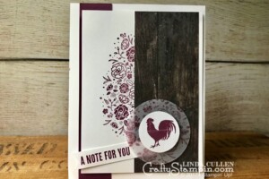 Fresh Fig Rustic Thank You | Stampin Up Demonstrator Linda Cullen | Crafty Stampin’ | Purchase your Stampin’ Up Supplies | Wood Words Stamp Set | Wood Textures Designer Series Paper | Fresh Fig Cardstock