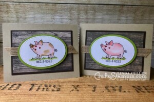 Coffee & Crafts Class: Little Piggies Hugs & Kisses | Stampin Up Demonstrator Linda Cullen | Crafty Stampin’ | Purchase your Stampin’ Up Supplies | This Little Piggy Stamp Set | Stitched Shapes Framelits | Wood Textures Designer Series Paper