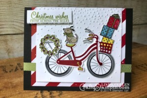 Stamp It Group Christmas in July Blog Hop | Stampin Up Demonstrator Linda Cullen | Crafty Stampin’ | Purchase your Stampin’ Up Supplies | Bike Ride Stamp Set | At Home with You Stamp Set | Build a Bike Framelits | Be Merry DSP