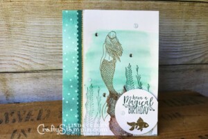 Coffee & Crafts Class: Mermaid Birthday | Stampin Up Demonstrator Linda Cullen | Crafty Stampin’ | Purchase your Stampin’ Up Supplies | Magical Mermaid Stamp Set | Delightful Daisy Designer Series Paper | Ticket Tear Border Punch | Copper Trim Ribbon