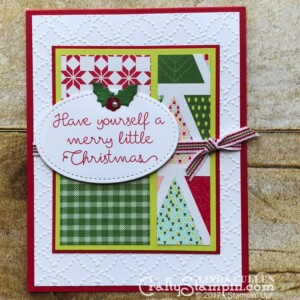 Stampin Scoop Recap - Episode 44 - Quilted Christmas Bundle | Stampin Up Demonstrator Linda Cullen | Crafty Stampin’ | Purchase your Stampin’ Up Supplies | Christmas Quilt Stamp Set | Quilt Builder Framelits Dies | Quilted Christmas 6x6 Designer Series Paper | Quilted Christmas 1/4 Ribbon | Quilt Top Textured Impressions Embossing Folder | Stitched Felt Embellishments