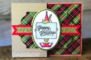 Coffee & Crafts Class: Festive Phrases Elf | Stampin Up Demonstrator Linda Cullen | Crafty Stampin’ | Purchase your Stampin’ Up Supplies | Festive Phrases Stamp Set | Christmas Around the World Designer Series Paper | Layering Ovals Framelits | Stampin Blends