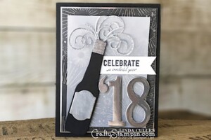 Stamp It Group 2018 New Year's Blog Hop | Stampin Up Demonstrator Linda Cullen | Crafty Stampin’ | Purchase your Stampin’ Up Supplies | Labels to Love Stamp Set | Year of Cheer Spec. Designer Series Paper | Silver Foil Sheets | Silver Glimmer Paper | Bottles & Bubbles Frameltis | Swirly Snowflakes Thinlits | Large Numbers Framelits