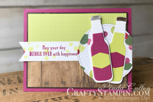 Bubble Over - Bonus Tutorial | Stampin Up Demonstrator Linda Cullen | Crafty Stampin’ | Purchase your Stampin’ Up Supplies | Bubble Over Stamp Set | Stitched Shapes Framelits Dies | Tutti-Frutti Designer Series Paper | Bottles & Bubbles Framelits Dies | Champagne Foil