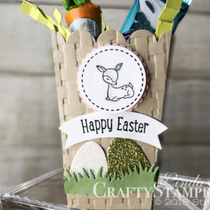 Stamp It Group 2018 Easter Blog Hop | Spring Sampler | Stampin Up Demonstrator Linda Cullen | Crafty Stampin’ | Purchase your Stampin’ Up Supplies | Sweet Little Something Stamp Set | A Good Day Stamp Set | Popcorn Box Framelits | Picnic Basket Builder Framelits | Basket Weave Dynamic Texture Impressions Embossing Folder | Duet Banner Punch