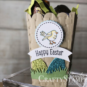 Stamp It Group 2018 Easter Blog Hop | Spring Sampler | Stampin Up Demonstrator Linda Cullen | Crafty Stampin’ | Purchase your Stampin’ Up Supplies | Sweet Little Something Stamp Set | A Good Day Stamp Set | Popcorn Box Framelits | Picnic Basket Builder Framelits | Basket Weave Dynamic Texture Impressions Embossing Folder | Duet Banner Punch