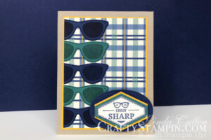 Coffee & Crafts Class: Lookin Sharp | Stampin Up Demonstrator Linda Cullen | Crafty Stampin’ | Purchase your Stampin’ Up Supplies | Truly Tailored Stamp Set | Pocketful of Sunshine Stamp Set | True Gentleman Designer Series Paper | Stitched Shapes Framelits Dies | Tailored Tag Punch | Pocket Framelits