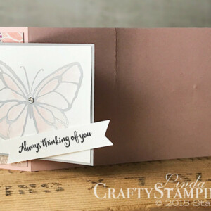 Beautiful Day Z-fold | Stampin Up Demonstrator Linda Cullen | Crafty Stampin’ | Purchase your Stampin’ Up Supplies | Beautiful Day Stamp Set | Sweet Soiree Specialty Designer Series Paper | Stampin Blends Markers | Rhinestones Basic Jewels