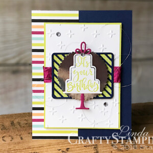 Coffee & Crafts Class: Celebration Time | Stampin Up Demonstrator Linda Cullen | Crafty Stampin’ | Purchase your Stampin’ Up Supplies | Celebration Time Stamp Set | Picture Perfect Party Designer Series Paper | Tutti-Frutti Designer Series Paper | Celebration Thinlits Dies | Sparkle Textured Impression Folder | Starburst Punch