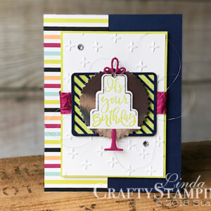 Coffee & Crafts Class: Celebration Time | Stampin Up Demonstrator Linda Cullen | Crafty Stampin’ | Purchase your Stampin’ Up Supplies | Celebration Time Stamp Set | Picture Perfect Party Designer Series Paper | Tutti-Frutti Designer Series Paper | Celebration Thinlits Dies | Sparkle Textured Impression Folder | Starburst Punch