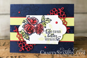 Coffee & Crafts Class: Tutti Frutti Petal Palette | Stampin Up Demonstrator Linda Cullen | Crafty Stampin’ | Purchase your Stampin’ Up Supplies | Petal Palette Stamp Set | Tutti Frutti Designer Series Paper | Lots of Labels Framelits Dies | Brights Enamel Shapes