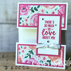 Abstract Impressions - Fun Fold to Love | Stampin Up Demonstrator Linda Cullen | Crafty Stampin’ | Purchase your Stampin’ Up Supplies | Abstract Impressions Stamp Set | Garden Impressions Designer Series Paper | Silver 3/8” Metallic Edge Ribbon