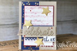 Stamp It Group 2018 Patriotic Blog Hop | Stampin Up Demonstrator Linda Cullen | Crafty Stampin’ | Purchase your Stampin’ Up Supplies | Calligraphy Essentials Stamp Set | Sheet Music Stamp Set | Make A Difference stamp set | Tabs for Everything | Delicate Lace Edgelits | Wood Crate Framelits