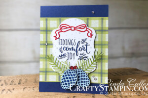 Christmas Pines Comfort and Joy | Stampin Up Demonstrator Linda Cullen | Crafty Stampin’ | Purchase your Stampin’ Up Supplies | Christmas Pines Stamp Set | Stitched Seasons Framelits Dies | Pretty Pines Thinlits Dies | Stampin Blends | Under the Mistletoe Designer Series Paper | Clear Faceted Gems