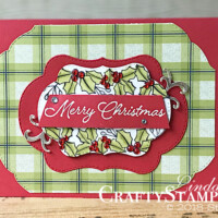 Blended Seasons Real Red Merry Christmas | Stampin Up Demonstrator Linda Cullen | Crafty Stampin’ | Purchase your Stampin’ Up Supplies | Blended Seasons Stamp Set | Stitched Seasons Framelits Dies | Under the Mistletoe Designer Series Paper | Champagne Foil | Red Rhinestone Basic Jewels | Wink of Stella Glitter Brush