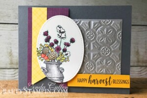 Coffee & Crafts Class: Country Home with Tin Tile | Stampin Up Demonstrator Linda Cullen | Crafty Stampin’ | Purchase your Stampin’ Up Supplies | Country Home Stamp Set | Country Lane Designer Series Paper | Galvanized Metallic Paper | Tin Tile Dynamic Embossing folder | Triple Banner Punch | Stampin Blends