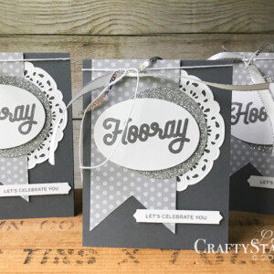 Broadway Birthday - Team Member Silver Celebration | Stampin Up Demonstrator Linda Cullen | Crafty Stampin’ | Purchase your Stampin’ Up Supplies | Broadway Birthday Stamp Set | Neturals Designer Series Paper | Detailed Baubles Thinlits Dies | Lakeside Framelits Dies | Silver Foil Sheets | Darling Label Punch Box