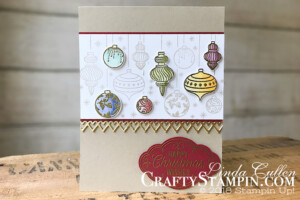 Coffee & Crafts Class: Beautiful Baubles with Flourish Filigree | Stampin Up Demonstrator Linda Cullen | Crafty Stampin’ | Purchase your Stampin’ Up Supplies | Beautiful Baubles Stamp Set | Flourish Filigree stamp set | Delicate Lace Edgelits | Detailed Baubles Thinlits | Pretty Label Punch