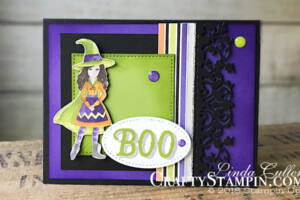Stamp It Group 2018 Halloween Blog Hop | Stampin Up Demonstrator Linda Cullen | Crafty Stampin’ | Purchase your Stampin’ Up Supplies | Warm Hearted Stamp Set | Stitched Shapes Framelits | Delicate Lace Edgelits | Glitter Enamel | Toil & Trouble Designer Series Paper |