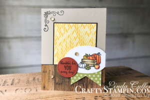 Coffee & Crafts Class: Many Blessings | Stampin Up Demonstrator Linda Cullen | Crafty Stampin’ | Purchase your Stampin’ Up Supplies | Many Blessings Stamp Set | Stampin Blends | Wood Texture Designer Series Paper | Country Lane Designer Series Paper | Stitched Shapes Framelits Dies | Banner Triple Punch | Gold Faceted Dots