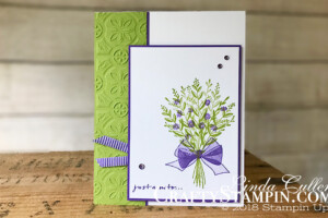 Holiday Catalog Launch Party - Stampin Scoop - Episode 63 | Stampin Up Demonstrator Linda Cullen | Crafty Stampin’ | Purchase your Stampin’ Up Supplies | Wishing You Well Stamp Set | Gorgeous Grape 1/4” Mini Striped Ribbon