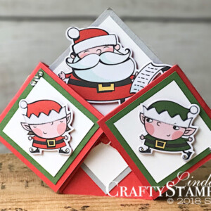 Santa's Workshop Fun Fold | Stampin Up Demonstrator Linda Cullen | Crafty Stampin’ | Purchase your Stampin’ Up Supplies | Santa’s Workshop | Santa’s Signpost | Poppy Parade Textured Weave Ribbon |