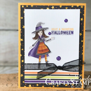 Toil & Trouble Haunting Halloween | Stampin Up Demonstrator Linda Cullen | Crafty Stampin’ | Purchase your Stampin’ Up Supplies | Labels to Love Stamp Set | Toil & Trouble Designer Series Paper | Black 5/8 Glittered Organdy Ribbon |