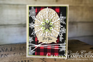 Coffee & Crafts Class: Snowflake Showcase | Stampin Up Demonstrator Linda Cullen | Crafty Stampin’ | Purchase your Stampin’ Up Supplies | Snow is Glistening Stamp Set | Buffalo Check Stamp Set | Snowfall Thinlits Dies | Subtle Textured Impressions Embossing Folder | White Velveteen Sheets | Festive Farmhouse Cotton Twine