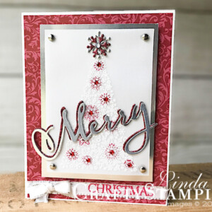 Snowflake Showcase - Cherry Cobbler Merry Christmas | Stampin Up Demonstrator Linda Cullen | Crafty Stampin’ | Purchase your Stampin’ Up Supplies | Snow Is Glistening stamp set | Merry Christmas To All Stamp Set | Merry Christmas Thinlits | Joyous Noel Glimmer Paper