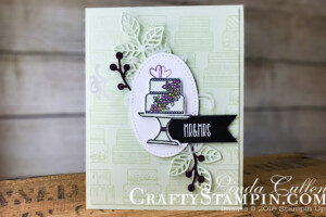 Coffee & Crafts Class: Piece of Cake Wedding | Stampin Up Demonstrator Linda Cullen | Crafty Stampin’ | Purchase your Stampin’ Up Supplies | Piece of Cake stamp set | Flourish Thinlits | Stitched Shapes | Cake Builder Punch