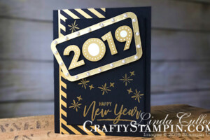 Stamp It Group 2019 New Years Blog Hop | Stampin Up Demonstrator Linda Cullen | Crafty Stampin’ | Purchase your Stampin’ Up Supplies | Warm Hearted Stamp Set | Thoughtful Banners stamp set | Broadway Lights Framelits | Gold Foil Sheets | Broadway Bound Specialty Designer Series Paper