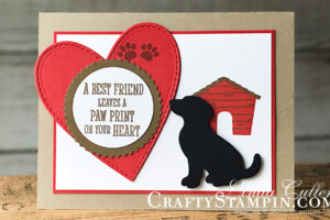 Happy Tails - Paw Prints on your Heart | Stampin Up Demonstrator Linda Cullen | Crafty Stampin’ | Purchase your Stampin’ Up Supplies | Happy Tails Stamp Set | Dog Builder Punch | Be Mine Stitched Framelits | Stamparatus | Starburst Punch