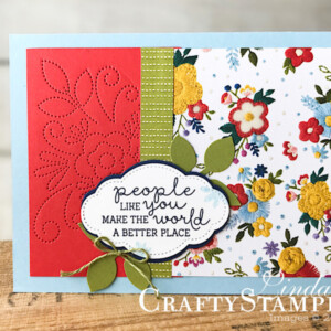 Needle & Thread - People Like You | Stampin Up Demonstrator Linda Cullen | Crafty Stampin’ | Purchase your Stampin’ Up Supplies | Needle & Thread Stamp Set | Needlepoint Nook Designer Series Paper | Pretty Label Punch | Needlepoint Elements Framelits Dies | Old Olive Linen Thread | Leaf Punch