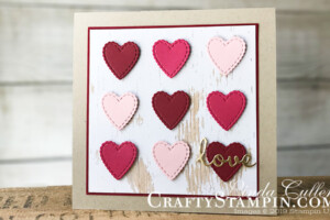 Stamp It Group 2019 Valentines Day Blog Hop | Stampin Up Demonstrator Linda Cullen | Crafty Stampin’ | Purchase your Stampin’ Up Supplies | Make A Difference Stamp Set | wood Texture Designer Series Paper | Be Mine Stitched Framelits Dies | Well Written Dies | Gold Foil Sheets | Subtle Dynamic Textured Impressions Embossing Folder | Delightfully Detailed Laser-Specialty Paper | Lovely Lipstick Foil Sheets | Rose Glimmer Paper | Sunshine Wishes Thinlits | Copper Foil Sheets