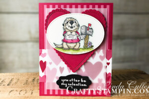 Coffee & Crafts Class: Postcard Pals - Otter Valentine | Stampin Up Demonstrator Linda Cullen | Crafty Stampin’ | Purchase your Stampin’ Up Supplies | Postcard Pals stamps set | Hey Love Stamp Set | In Color 2018 - 2020 6x6 Designer Series Paper | Be Mine Stitched Framelits | Stitched Shapes Framelits | Heart Epoxy Droplets | Stampin Blends | Lily Framelits | All My Love Designer Series Paper
