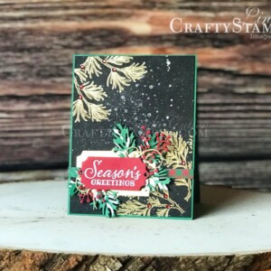 Stamp It Group 2019 Christmas/Holiday Blog Hop Paper Pumpkin Kit | Stampin Up Demonstrator Linda Cullen | Crafty Stampin’ | Purchase your Stampin’ Up Supplies | Peaceful Boughs Stamp Set | Frosted Bouquet Dies | Christmas Cardinal Dies | Beautiful Boughs Dies | Snowfall Accents Puff Paint | Gold Foil Sheets | Holiday Rhinestone Basic Jewels