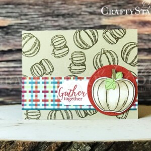 Harvest Hello's Autumn Pumpkin | Stampin Up Demonstrator Linda Cullen | Crafty Stampin’ | Purchase your Stampin’ Up Supplies | Harvest Hellos Stamp Set | Gather Together Stamp Set | Stitched Shapes Dies | Timeless Label Punch | Apple Builder Punch | Every Seasons Punch Pack | Come to Gather Designer Series Paper